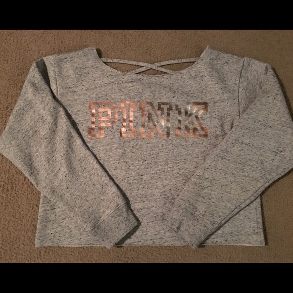 PINK Heather Gray Crossback Crewneck - Picture 1 of 8